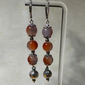 Hand Crafted Silver and Orange Earrings